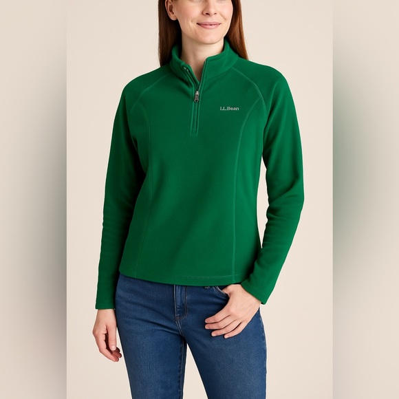 LL Bean Treeline Green Performance Fleece 1/4 Zip Sweatshirt Sz XS NWT - Picture 1 of 10
